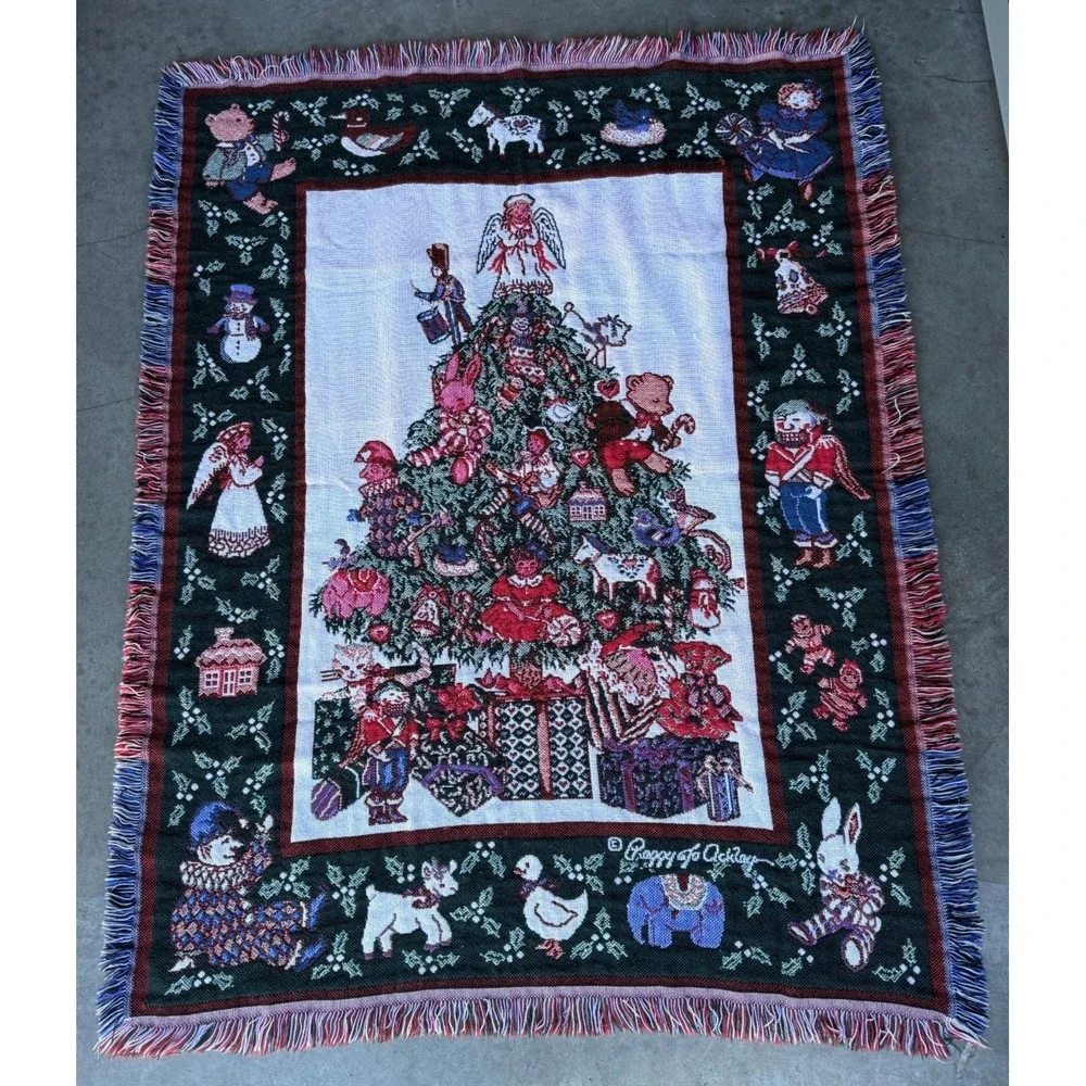 Vintage Goodwin Weavers Peggy Jo Ackley Christmas Tree Blanket Throw Holiday USA